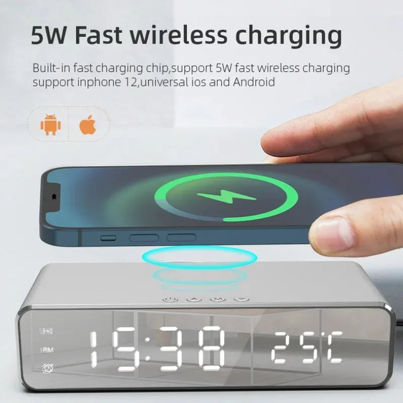 Wireless Charging Alarm Clock with Digital Thermometer & Time Display