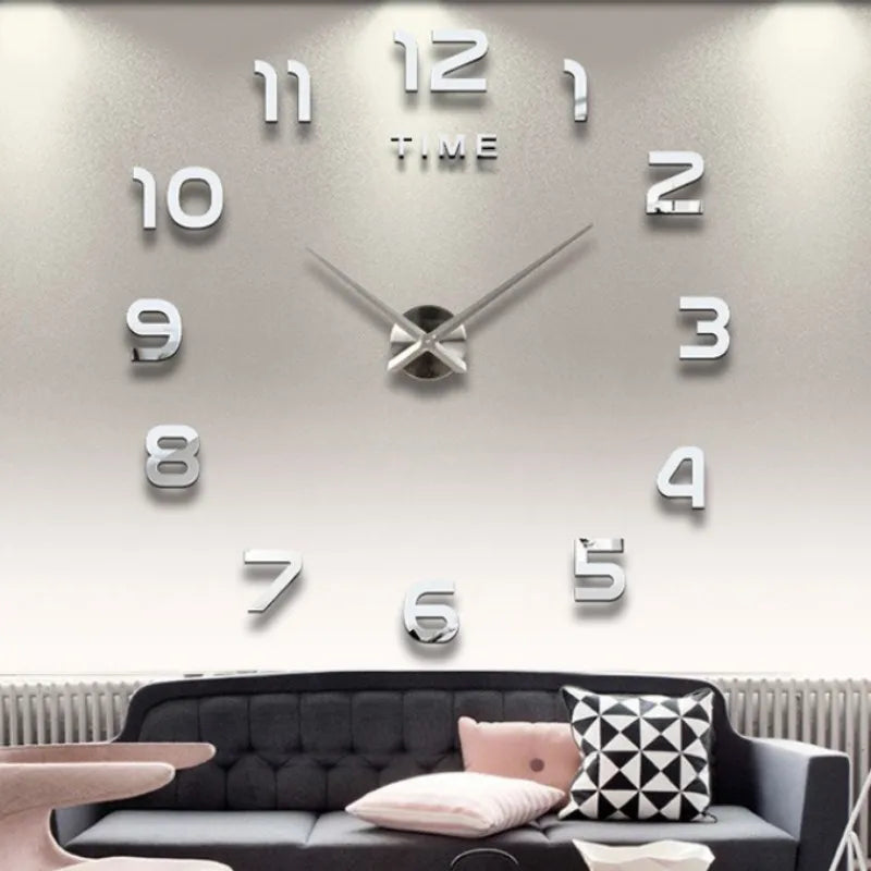 Large Modern Wall Clock with 3D Numbers & Frameless Design - DIY Acrylic Mirror Decor