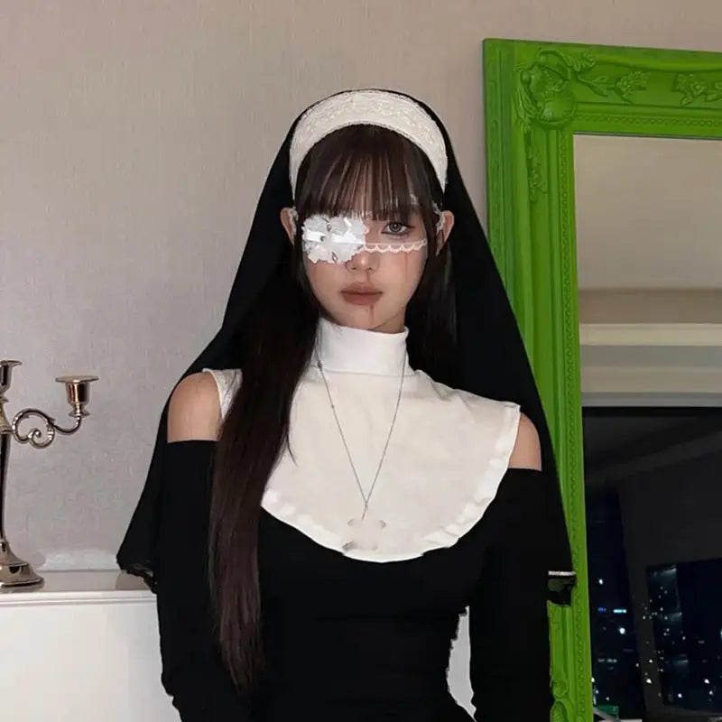 Gothic Cross Eye Mask Women Halloween Cosplay Lace Eyewear Accessory