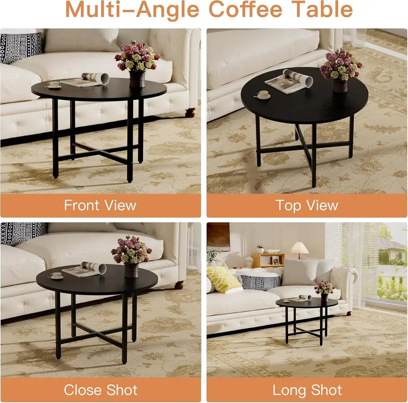 Round Coffee Table 23.6 Inch with Metal Frame for Living Room & Office