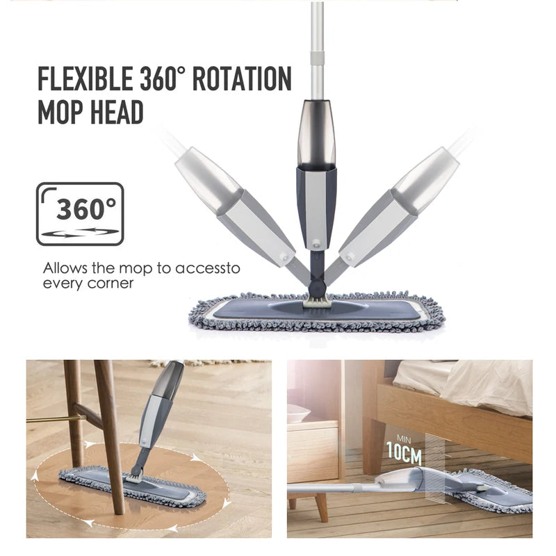 Magic Spray Mop for Wooden Floors with Reusable Microfiber Pads 360° Handle Home Cleaning Tool