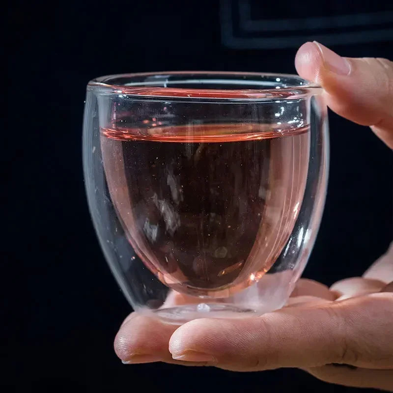 Double Wall High Borosilicate Glass Mug Set - Heat Resistant Tea Coffee Water Cups