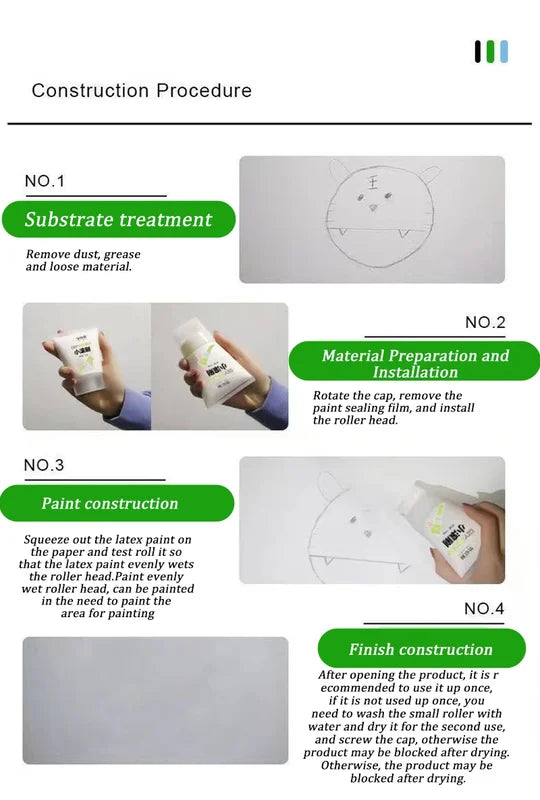 Interior Wall Repair Paint with Small Roller Brush - Quick Dry, Eco-Friendly, Strong Covering