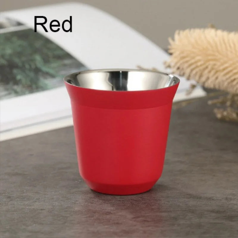 Stainless Steel Double-Layer Coffee Cup 80ml Vacuum Water Mug - Multiple Colors