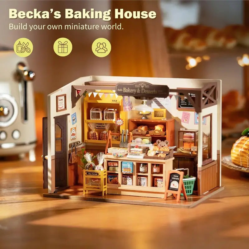 Miniature Dollhouse Kit Becka's Baking House - DIY Wooden Puzzle Decor Gift