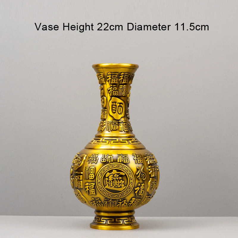 Chinese Style Copper Vase Ornament Home Decor Brass Fortune Pattern