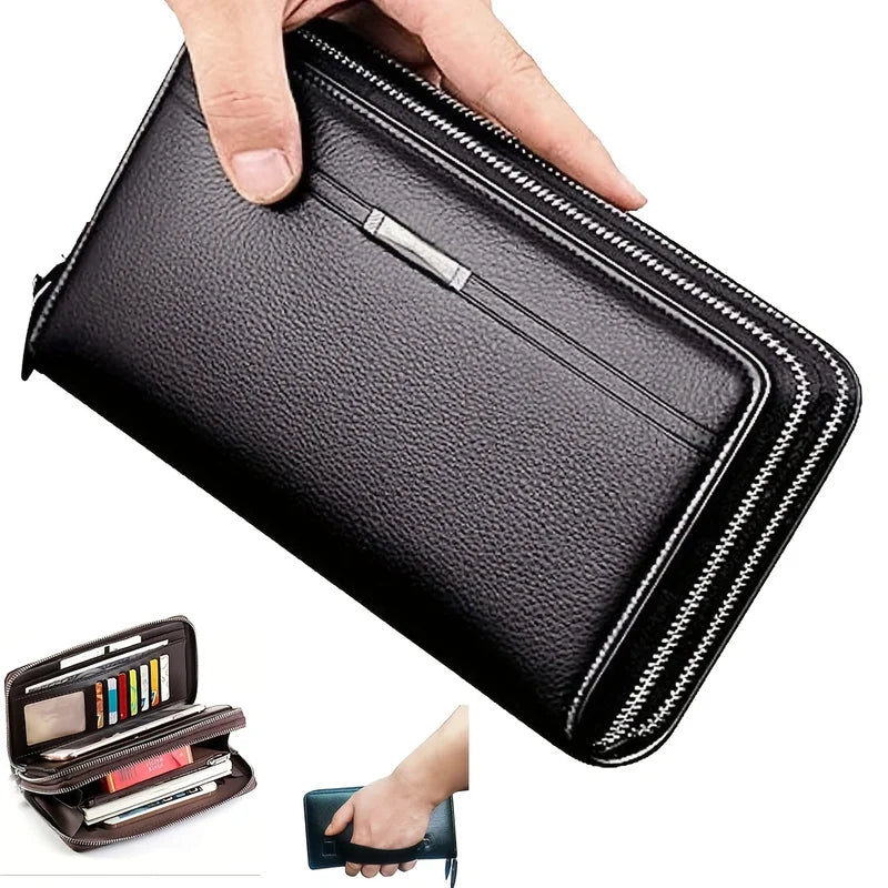 Men's Long Leather Wallet Clutch with RFID Blocking Large Business Card Holder