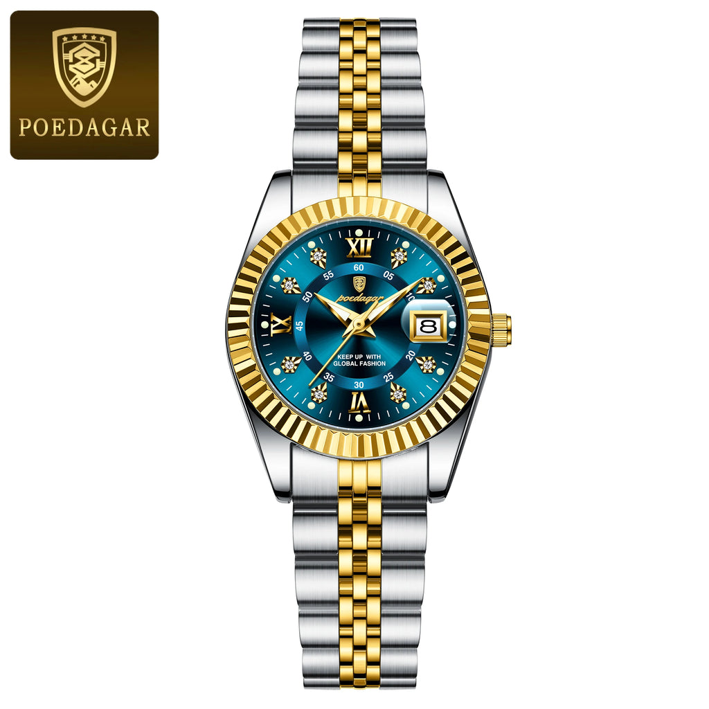 Women's Waterproof Luminous Date Stainless Steel Quartz Wristwatch - Elegant Ladies Watch