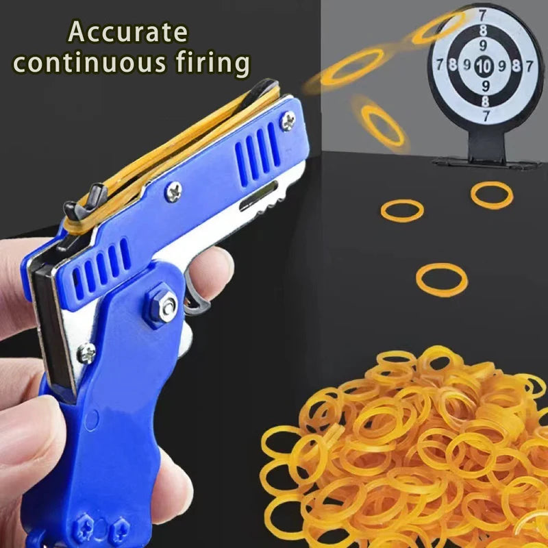 Mini Folding Rubber Band Launcher Toy with Keychain and 60 Rubber Bands - Perfect Gift