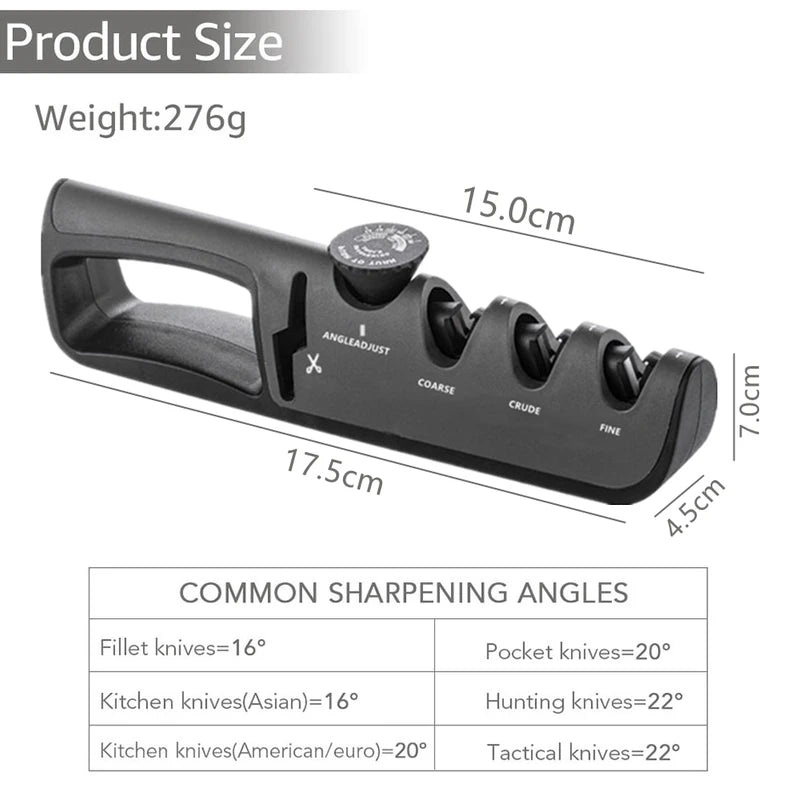 5-in-1 Adjustable Angle Kitchen Knife Sharpener with Scissor Blade Honing