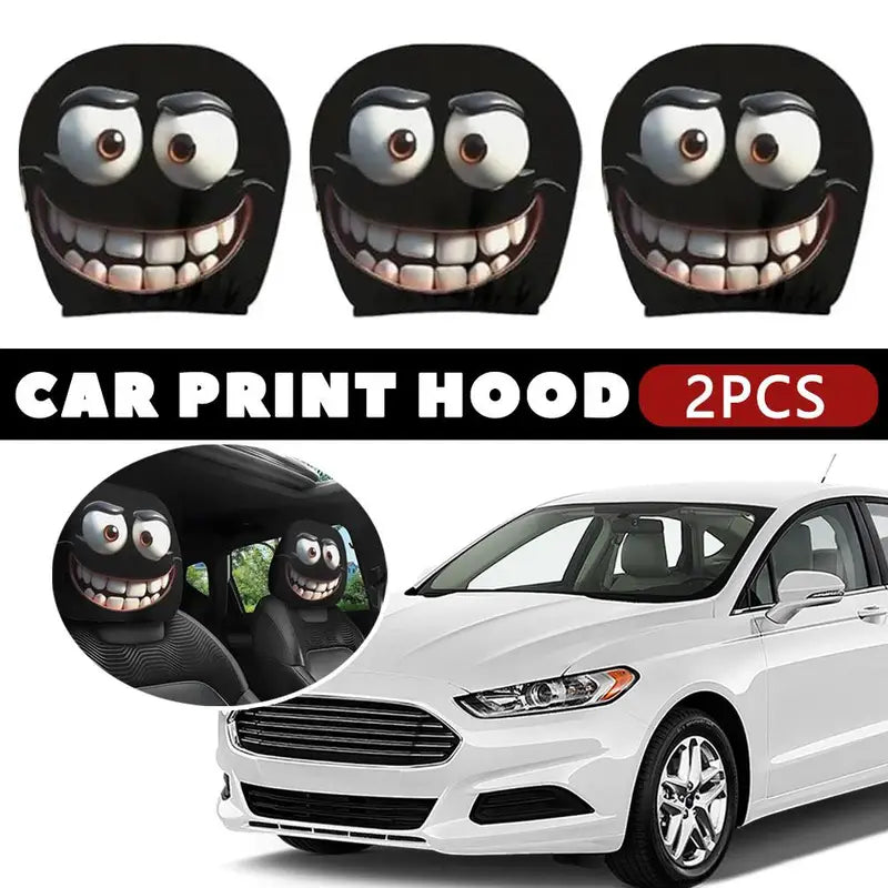Halloween Car Headrest Covers 2pcs Spooky Skull & Funny Expression Design Universal Fit