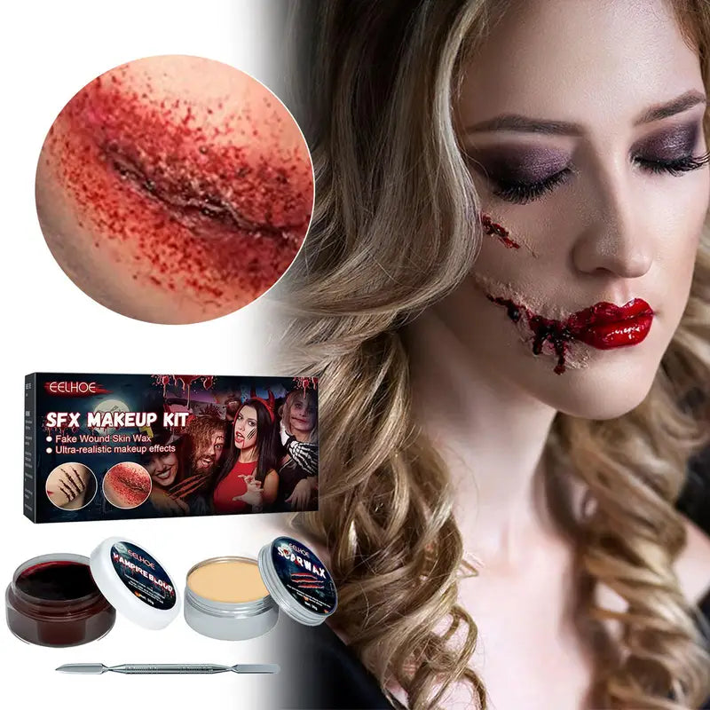 Halloween Special Effects Makeup Kit with Scar Wax and Fake Blood