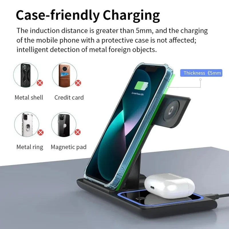 3-in-1 Wireless Charging Station 30W Fast Stand for iPhone, Apple Watch & AirPods