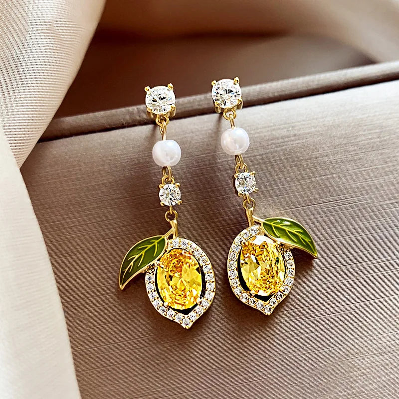 Yellow Zircon Lemon Earrings for Women - Fashion Jewelry Gift Set