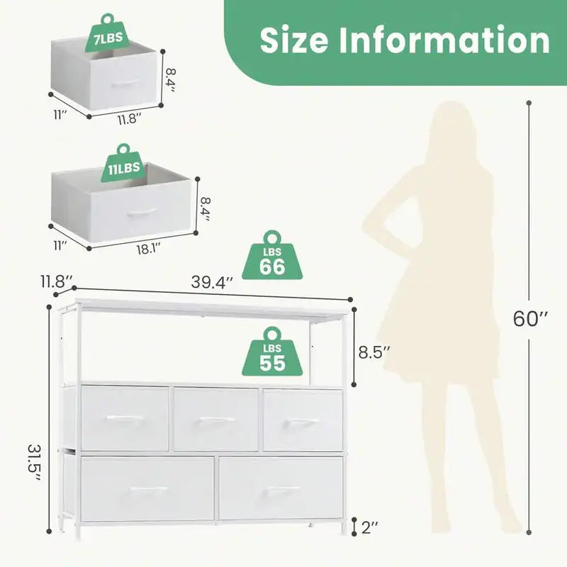 Bedroom Dresser Chest with Fabric Bins - Wooden Top Storage Tower