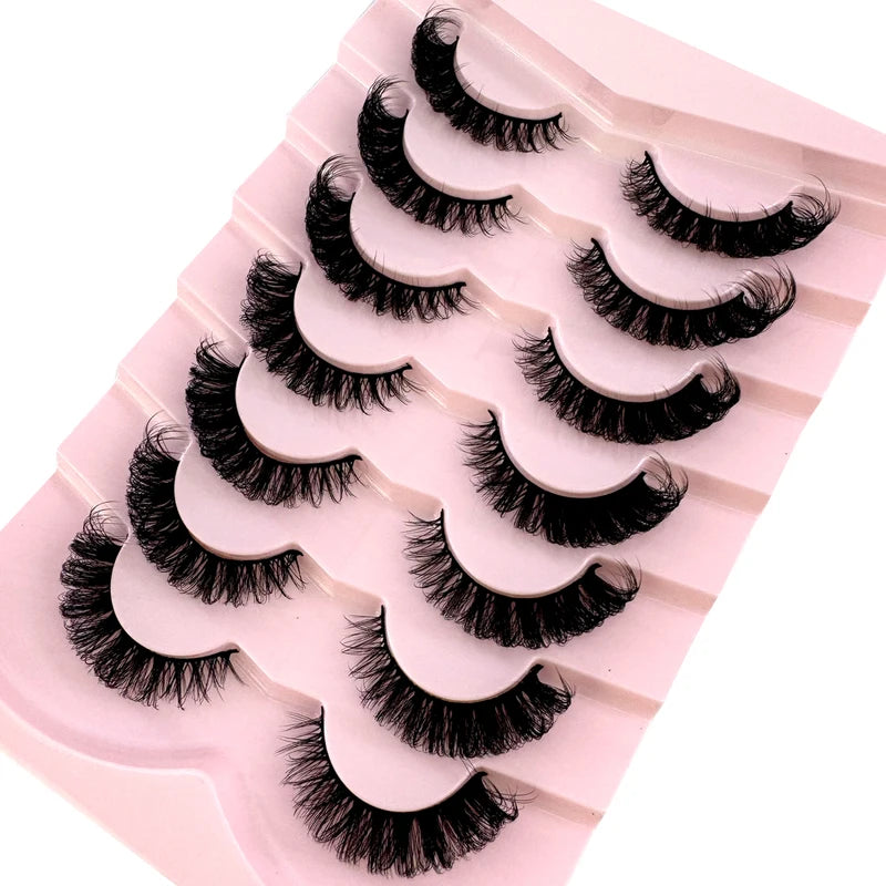 Fluffy Faux Mink False Eyelashes 5/7 Pairs Wispy Natural Look Thick Volume Curly
