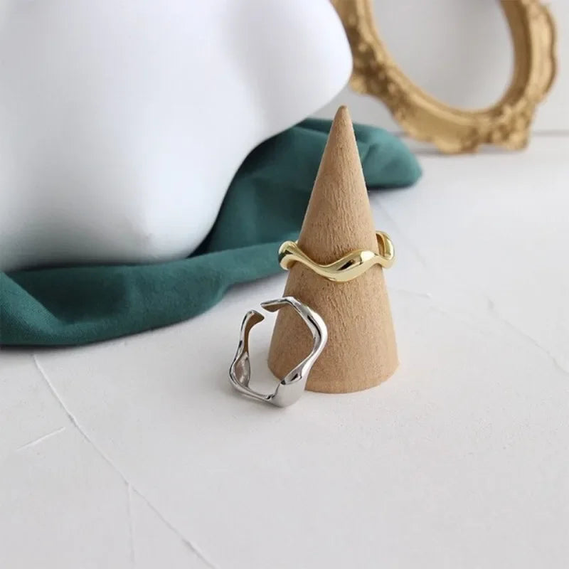 Irregular Wavy Geometric Couple Rings for Women Men - Gold Stainless Steel Jewelry