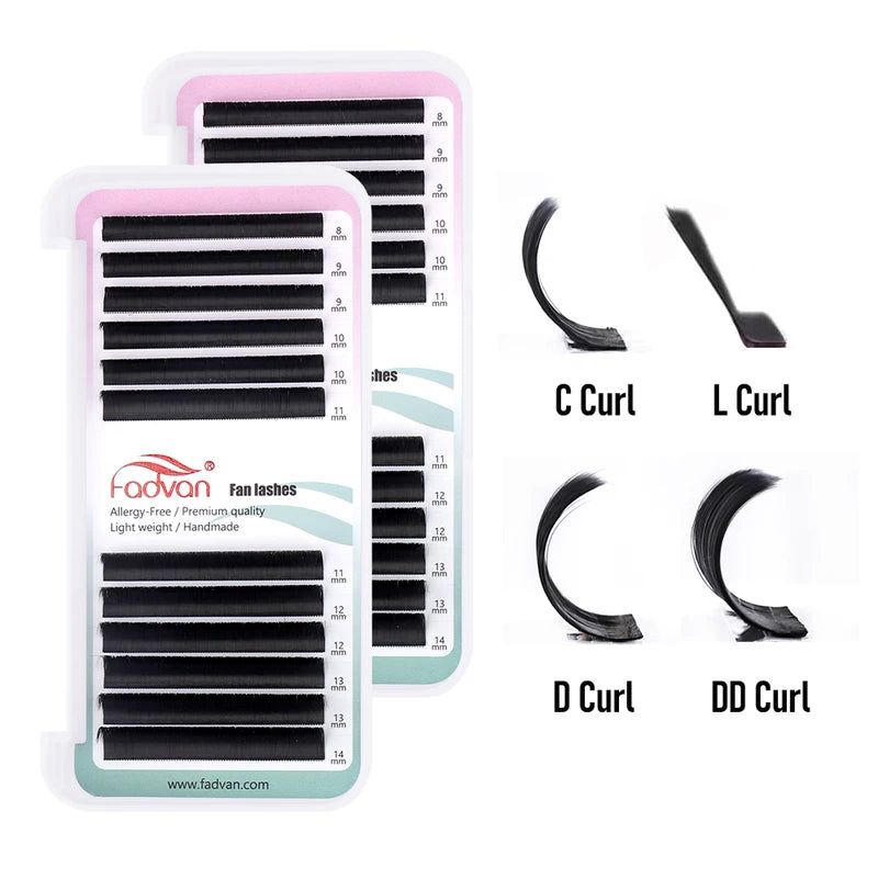 Pre-Made Flare Eyelash Extensions 10-Row Rapid Fan Silk Lashes for Volume
