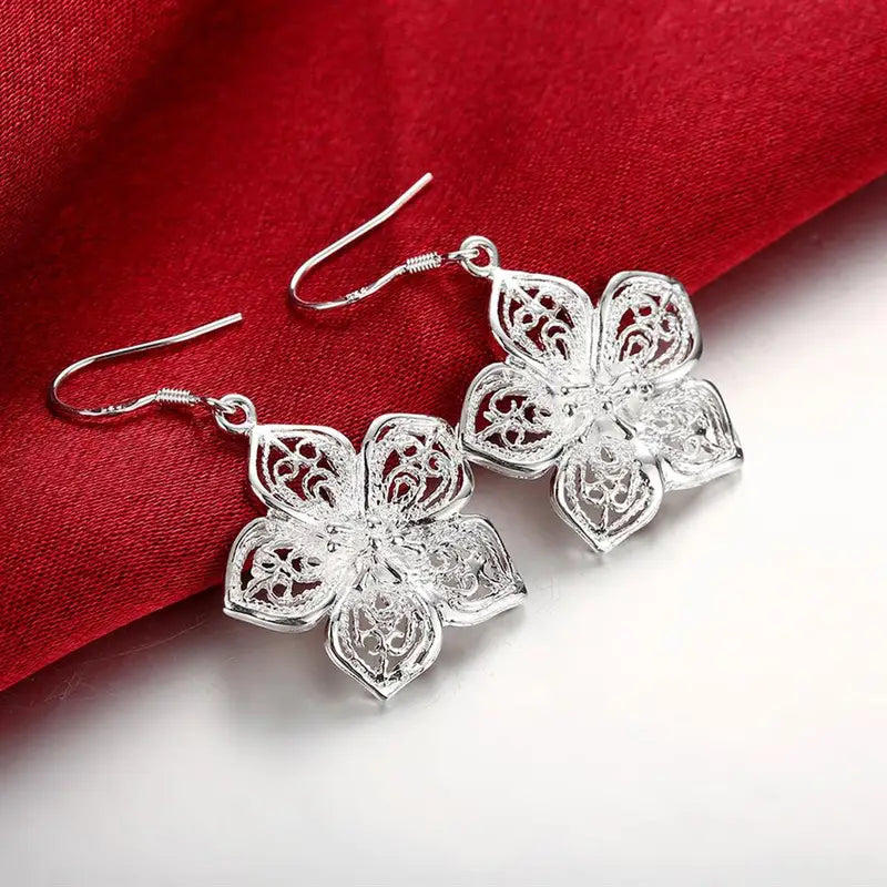 Retro Silver Flower Earrings for Women - Fashion Jewelry for Party Wedding