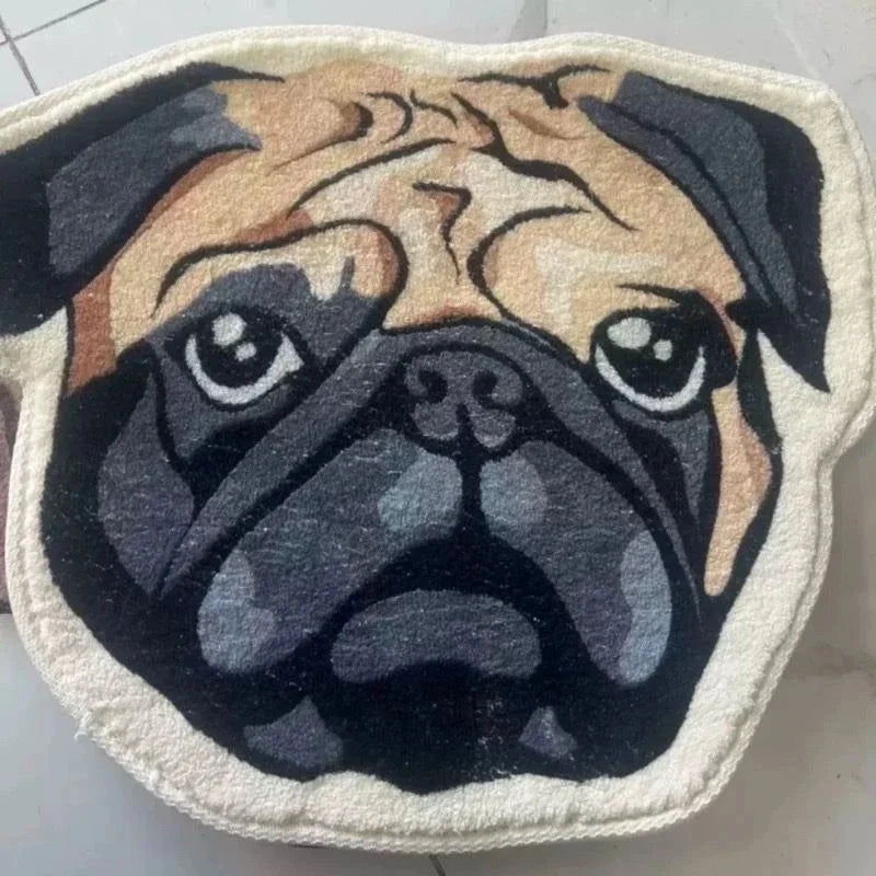 Pug Shaped Pet Rug - Soft Faux Lambswool Floor Mat for Home & Living Room