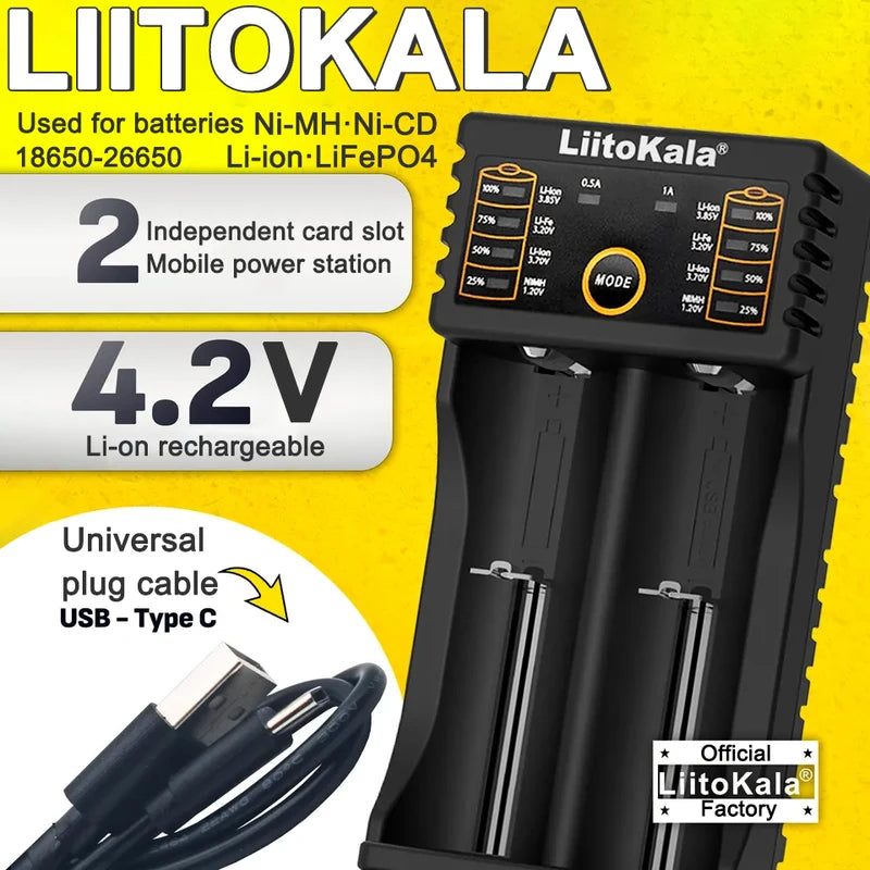Universal Battery Charger for Li-ion and NiMH Batteries, 18650, 14500, 26650 & More