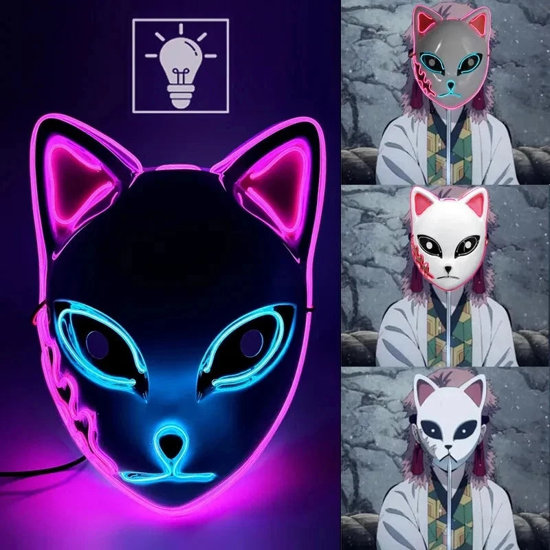 Halloween Neon Mask Cosplay LED Demon Slayer Mask with Ghost Design