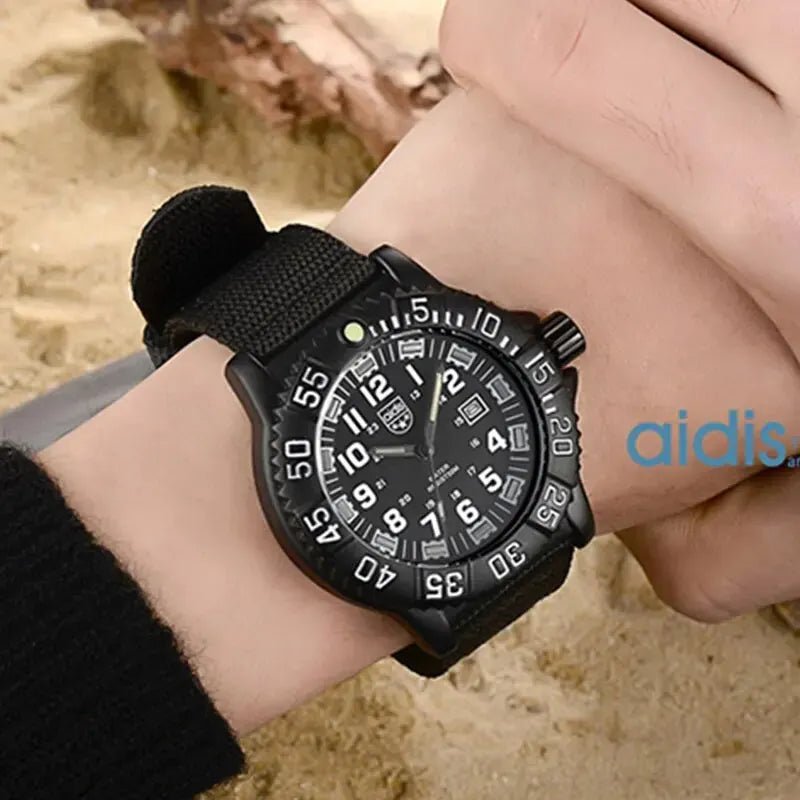 Men's Waterproof Sports Watch with Luminous Tube & Nylon Band - Military Style, 50m Water-Resistant