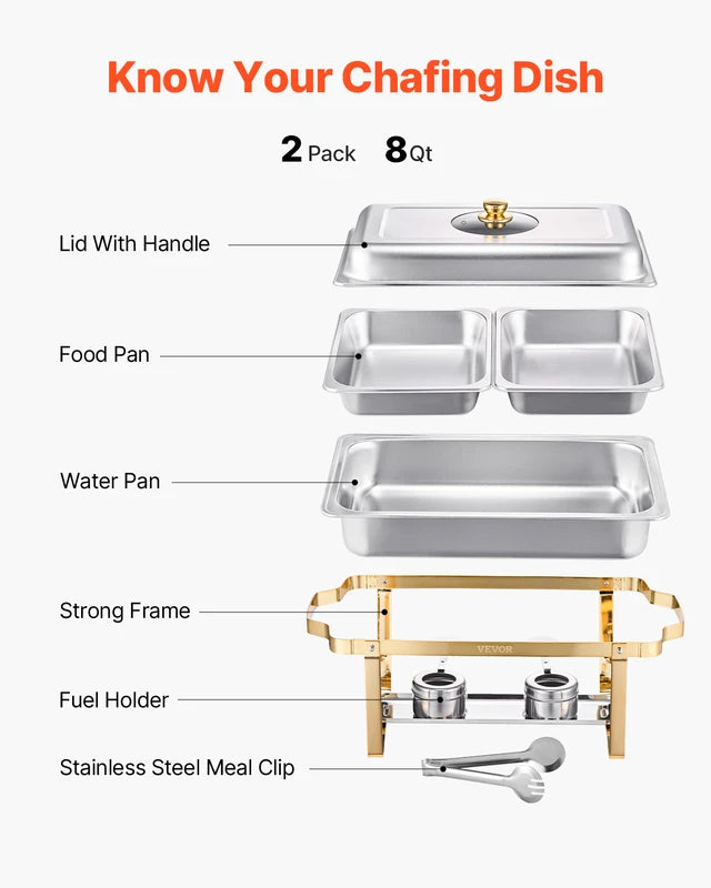 Stainless Steel Chafing Dish Buffet Set with Half Size Pans for Catering and Parties