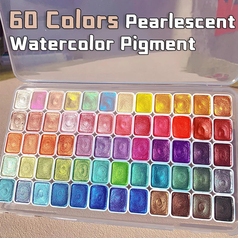 Watercolor Paint Set with Metallic, Glitter, Shimmer Colors - Portable Art Kit