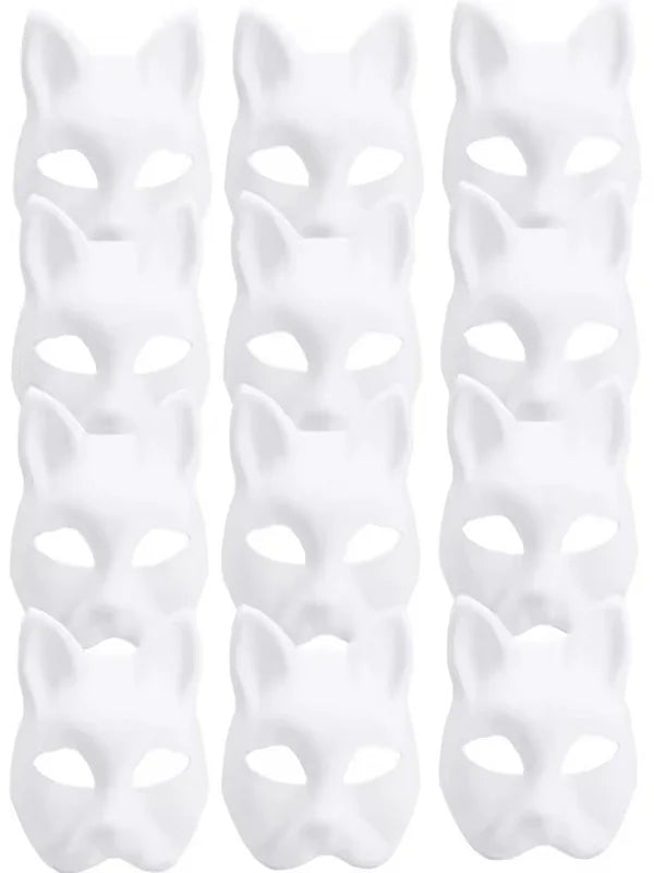 5 Pcs White Cat Masks for DIY Halloween Cosplay Party Mask Set Animal Half Face Masks
