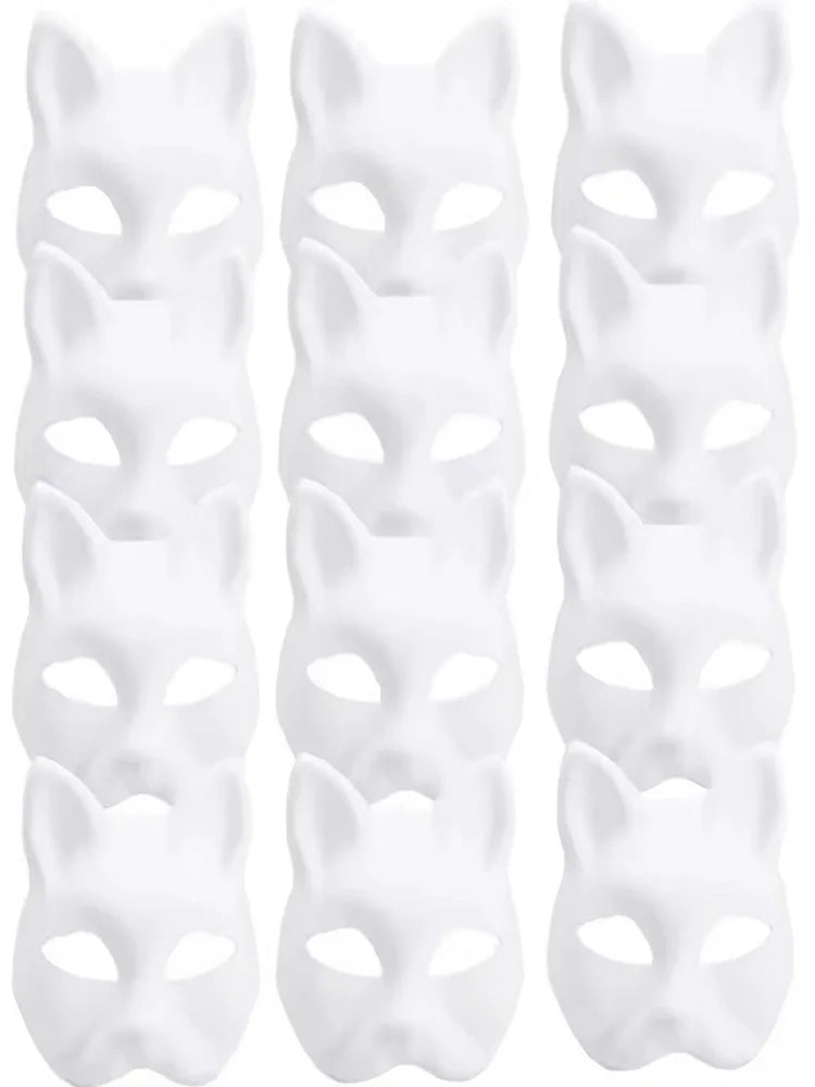 5 Pcs White Cat Masks for DIY Halloween Cosplay Party Mask Set Animal Half Face Masks