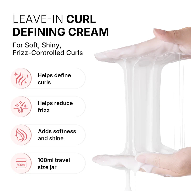 Curl Defining Leave-In Cream for Wavy, Curly & Coily Hair - Frizz Control & Soft Curls