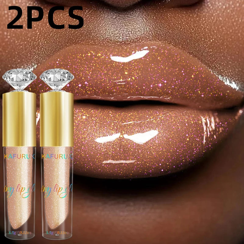 Moisturizing Glitter Lip Gloss Set - 2PCS Sparkling Lip Oil for Women