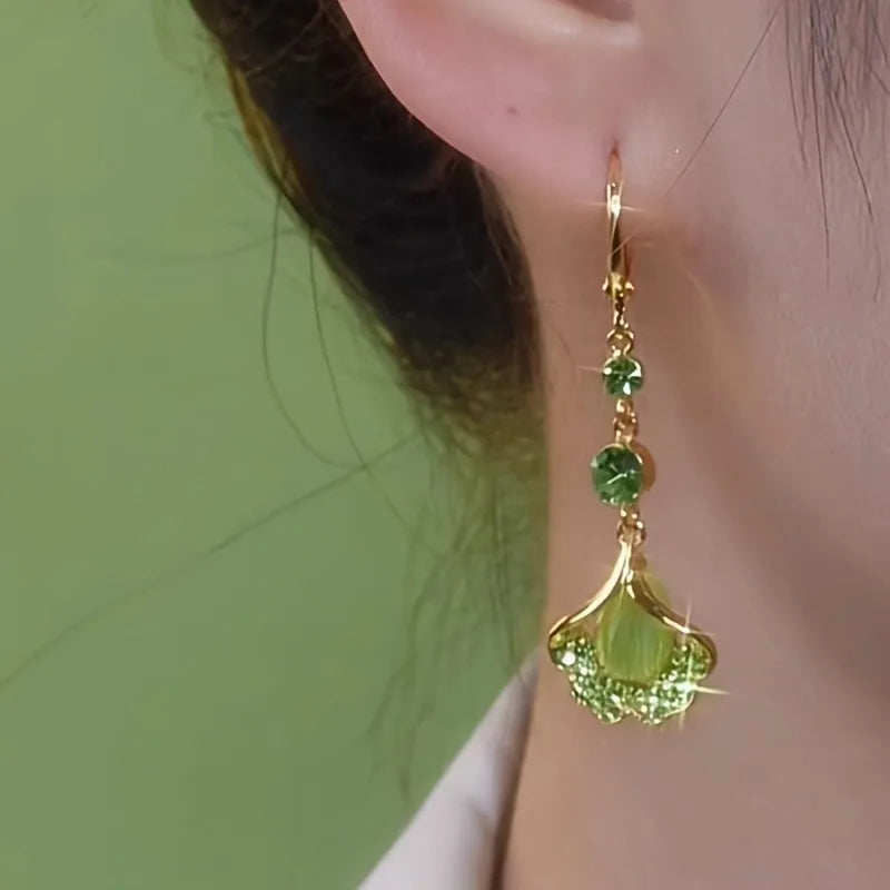 Green Rhinestone Opal Tassel Earrings for Women Fashion Daily Party Jewelry Gift