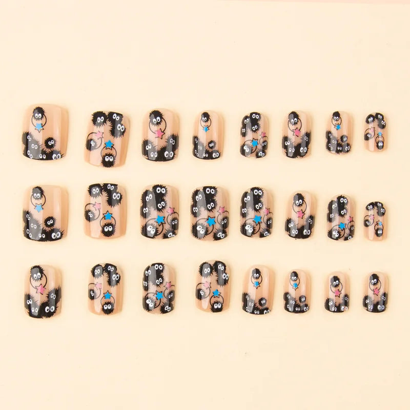 24Pcs Square Short Coverage Press-On Nails Halloween Fake Nails Reusable False Nails