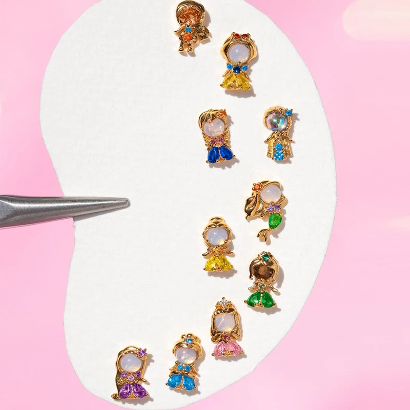 Colorful Zircon Princess Stud Earrings for Women Girls - Trendy Party Jewelry