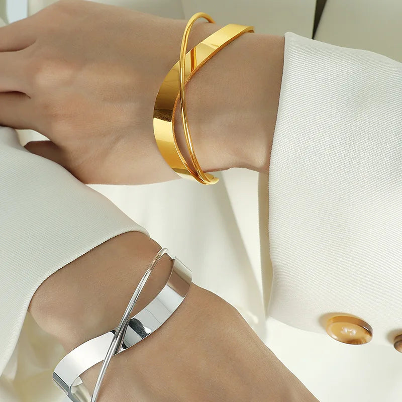 Adjustable Geometric Metal Bracelet for Women - Gold Plated Punk Jewelry Gift