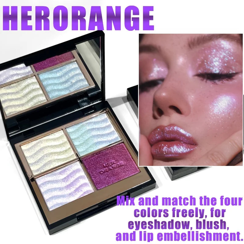 4-Color Eyeshadow Palette with Glitter & Brush - Iridescent Shimmer for Daily & Party Makeup