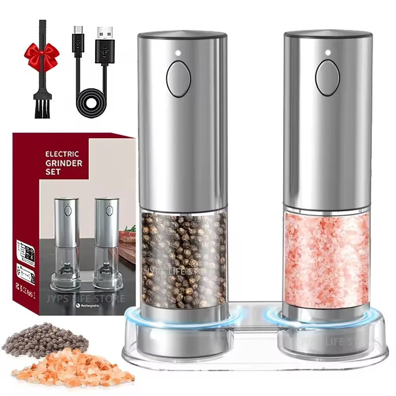 Electric Salt and Pepper Grinder Set USB Rechargeable Adjustable Coarseness Kitchen Tool