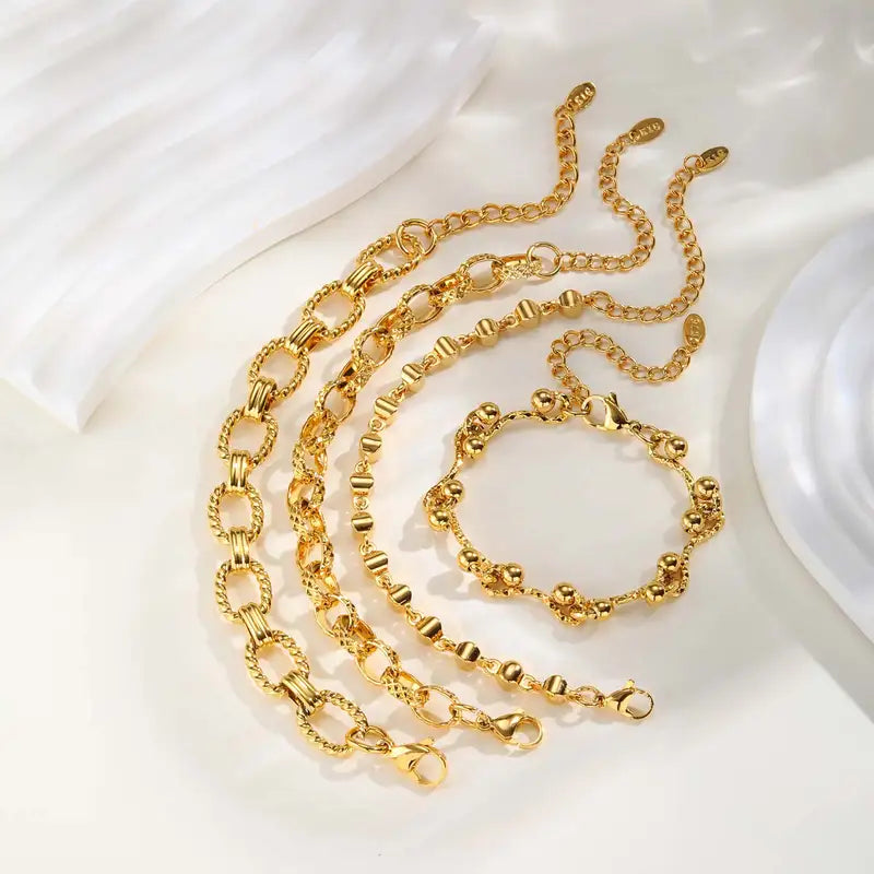 Minimalist Geometric Stainless Steel Bracelet for Women 18K Gold Plated Chunky Chain