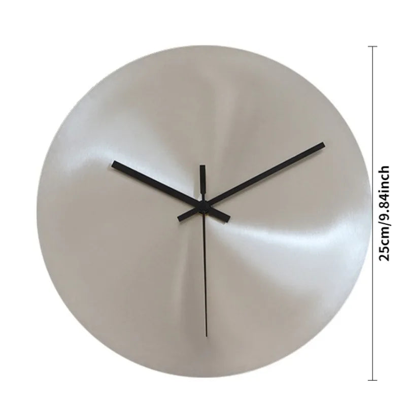 Modern Wall Clock - Silent Silvery Round Metal Wall Watch for Living Room Home Decor