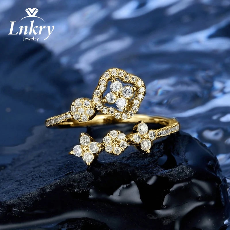 Adjustable 14k Gold Filled Moissanite Ring for Women – Elegant Flower Design