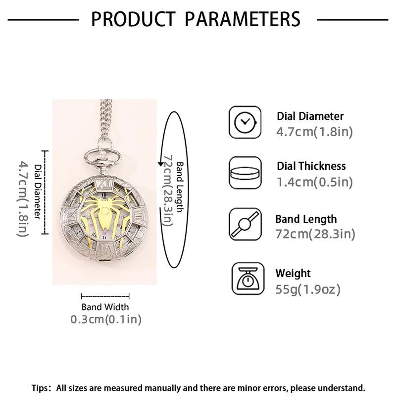 Antique Skeleton Spider Pocket Watch Necklace with Roman Numerals - Men's & Women's Chain Gift