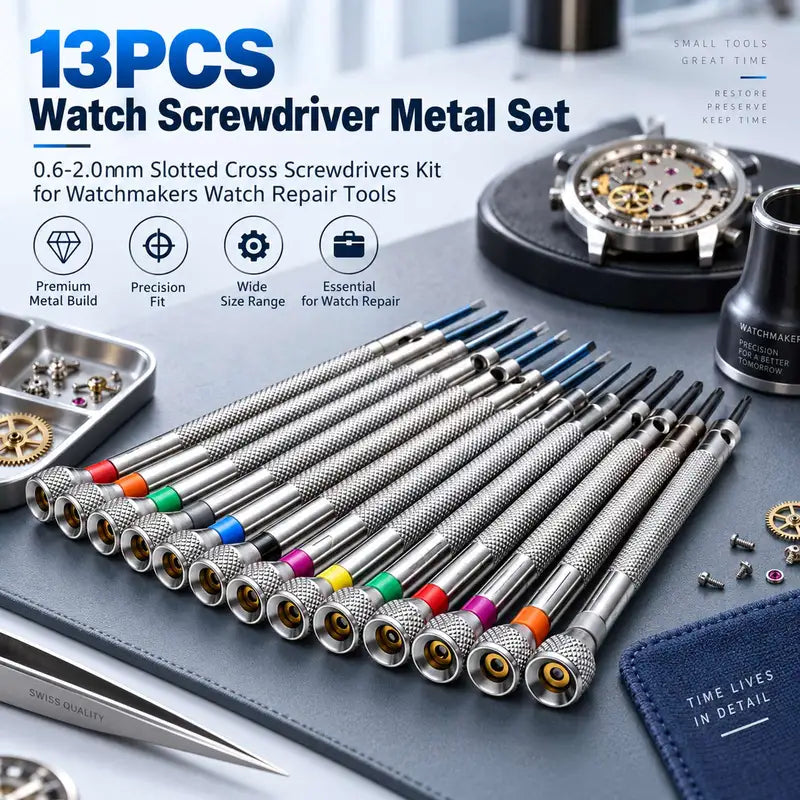 13-Piece Watch Repair Screwdriver Set with Non-slip Handles for Electronics & Jewelry