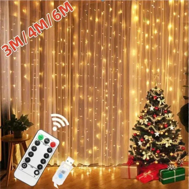 USB Powered Fairy Curtain Lights with Remote Control, 6x3M LED Festoon for Holiday & Christmas Decor