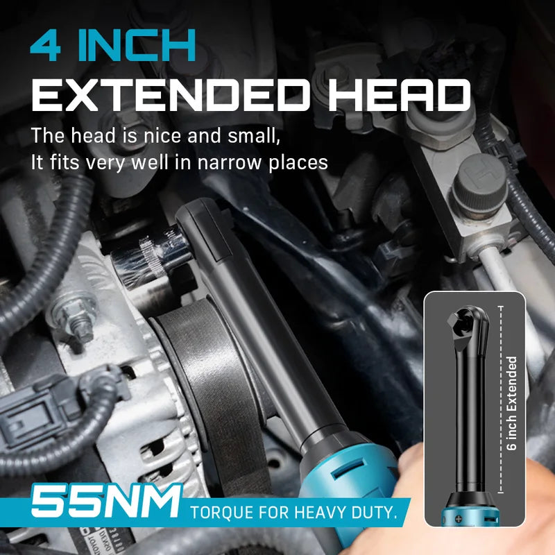 Cordless Electric Impact Wrench 3/8 Inch 55Nm Long Reach Car Repair Tool with 2 Batteries