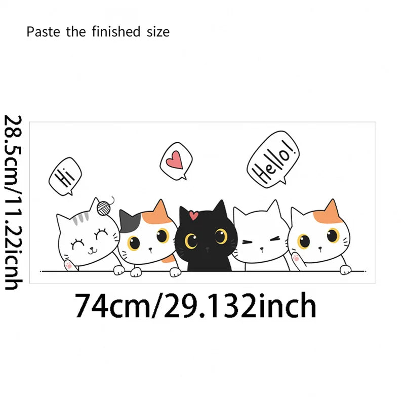 Cute Cat Stickers for Bedroom Decor Waterproof Self-Adhesive Set