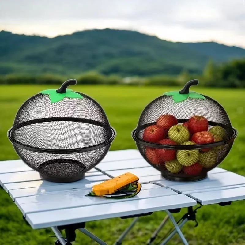 Metal Fruit Basket with Mesh Cover - Kitchen Storage Rack, Moisture Resistant