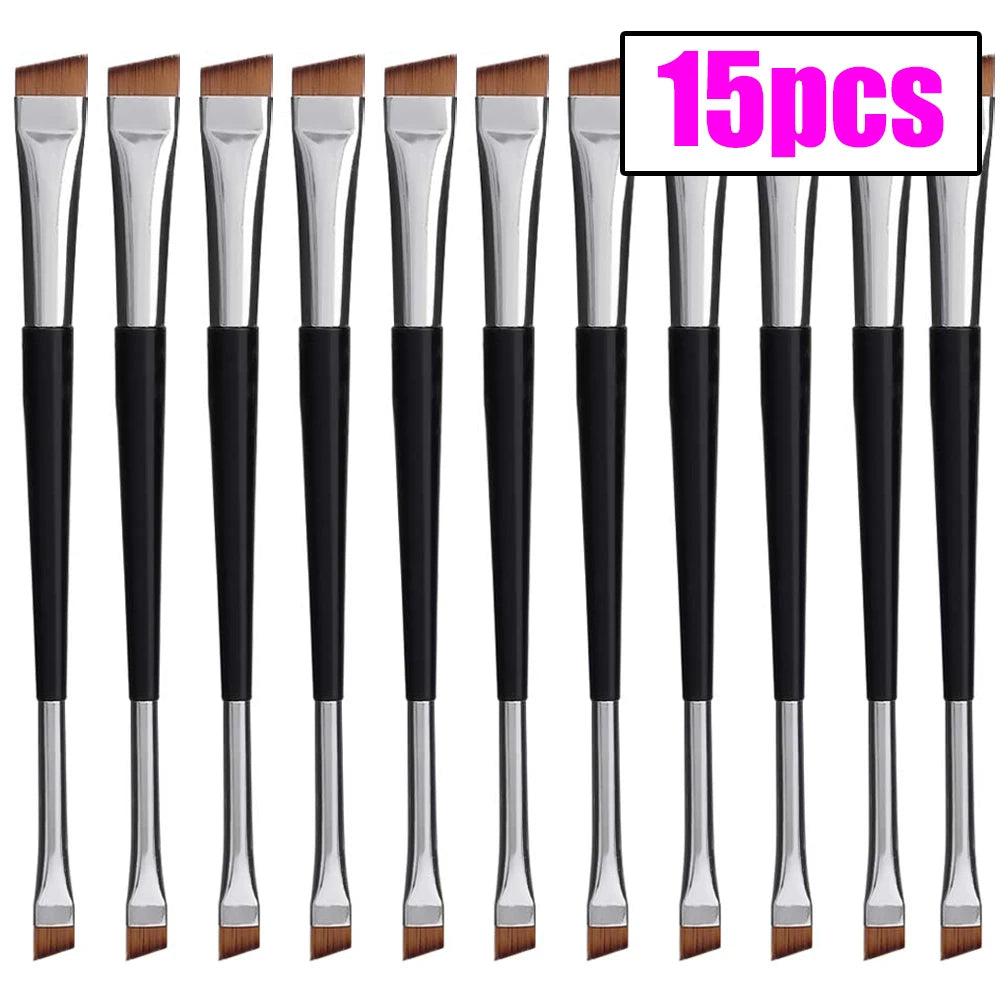 Double-Head Eyebrow & Eyeliner Makeup Brush Set - Angled Flat Head Tools