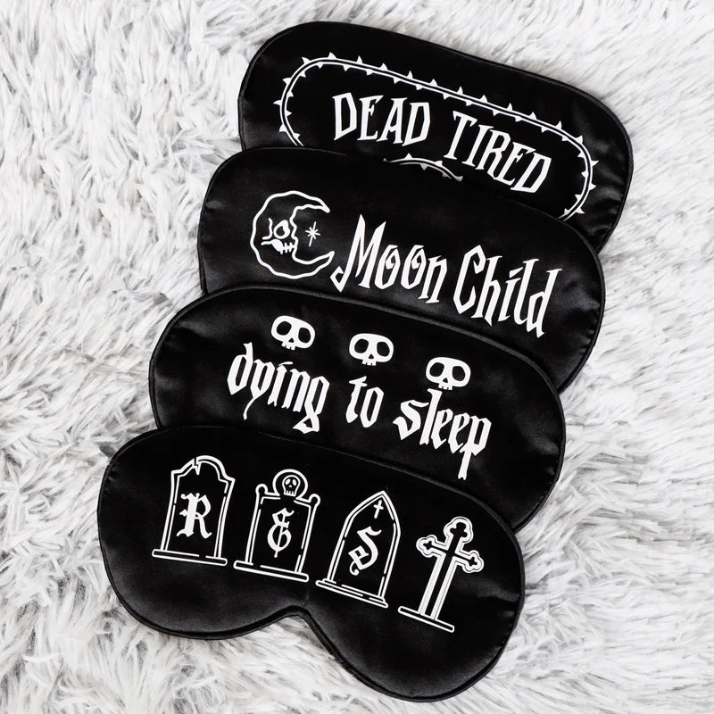 Halloween Gothic Black Satin Eye Mask with Adjustable Strap Spooky Party Accessory